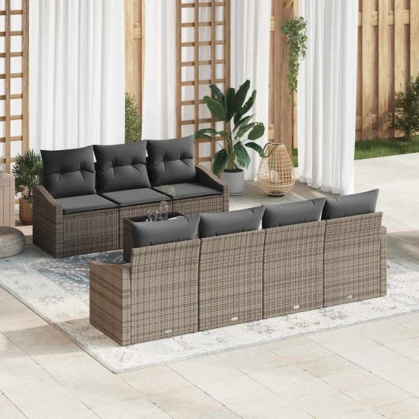 vidaXL Sofa Set mit Kissen mit Kissen 8 pcs Grau Poly-Rattan 3346629
