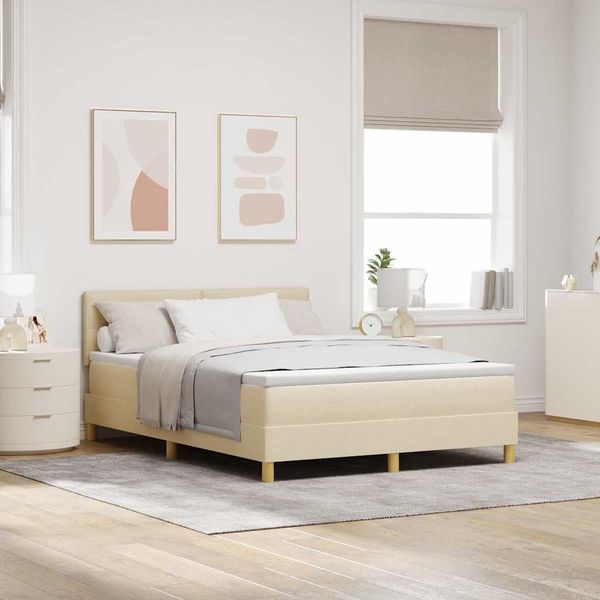 vidaXL Boxspringbett mit Kissen mit Kopfteil Creme 140 x 200 cm Stoff 3338928