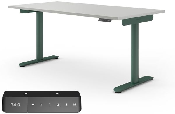 Ergotopia Desktopia One I Elektrisch höhenverstellbarer Schreibtisch I Tischplatte: 160x80 cm, Grau Dekor I Gestell Waldgrün I Top Preis-Leistung