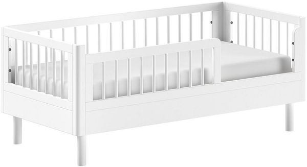 Vipack Kinderbett Forrest Juniorbett 70/140 cm, mit Sprossen, Buche massiv (B/H/T ca.: 144 x 60 x 74 cm, mit Lattenrost, weiß lackiert), vorne mit Absturzschutz u. niedriger Betteinstieg