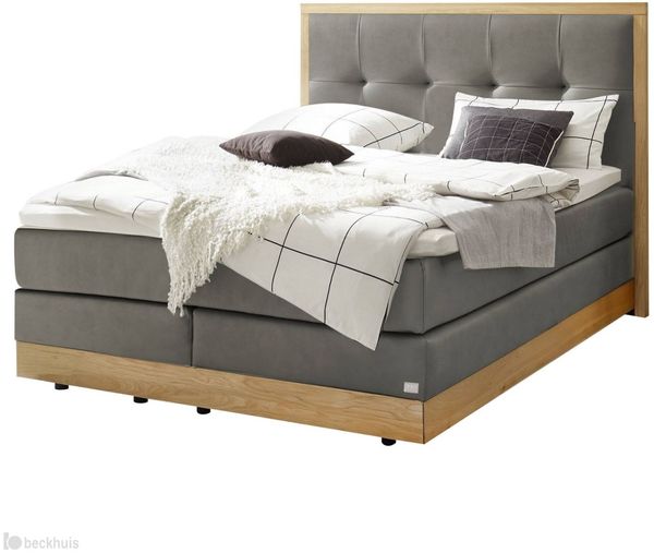Alba Boxspringbett grau Eiche Massivholz 206cm x 168cm x 125cm