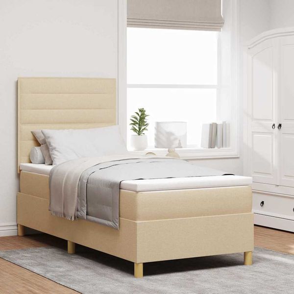 vidaXL Boxspringbett mit Matratze Creme 100 x 200 cm Stoff 3339523