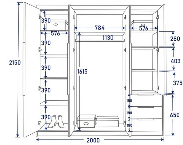 Schwebetürenschrank KLARI 2-türig Schrank 200 cm (mit Spiegel) Farbe: Schwarz, Schwarz, Weiß Bild 5