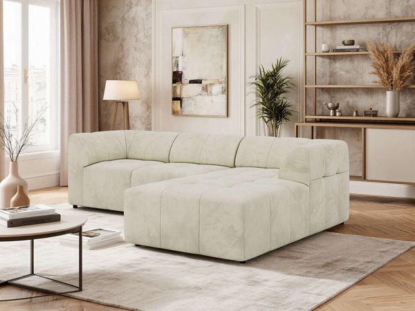 Modernes Wohnzimmer Sofa VORITA 3M L Freistehendes Ecksofa, L-Couch, Gepolstertes Sofa, Wellenfedern - Beige Velvet - Rechts