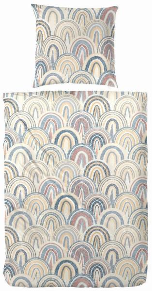Primera Renforce Bettwäsche 155x220 Regenbogen Muscheln blau ocker rost 123098-73