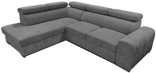 Wohnero24 Ecksofa PAVONE 4 208 x 263 cm – modernes Chenille Sofa Dunkelgrau mit Schlaffunktion 190 x 125 cm & Bettkasten, verstellbare Kopfstützen