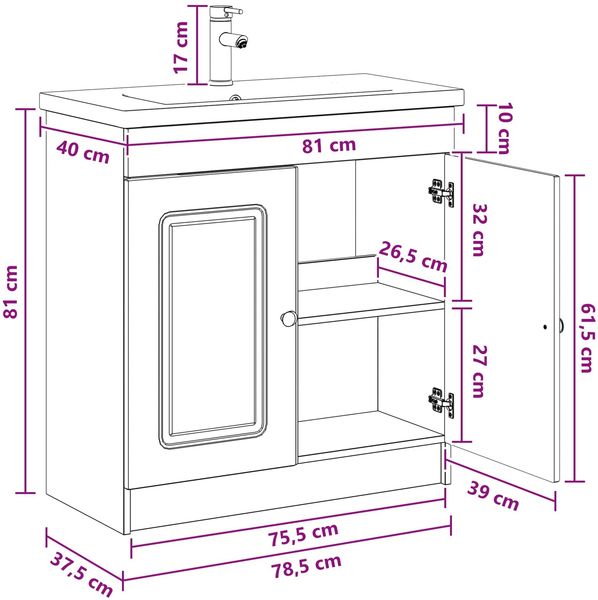 vidaXL Badezimmermöbel-Set Altholz 78,5 x 37,5 x 81 cm Holzwerkstoff 3404182 Bild 11