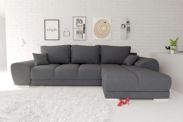 99rooms Antalya Ecksofa Strukturstoff NEVE Anthrazit Rechts mit Schlaffunktion
