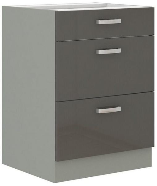 Küchen Unterschrank 60 cm Grau Hochglanz Vollauszug Soft-Close Küche Grey Bianca