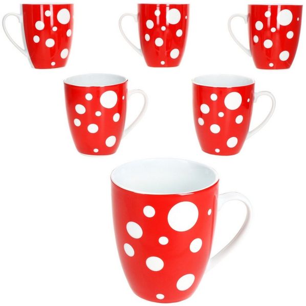 MamboCat Becher Pula rot 6er Set Kaffeebecher 300ml Porzellan-Tasse 6 Personen Punkte, Porzellan