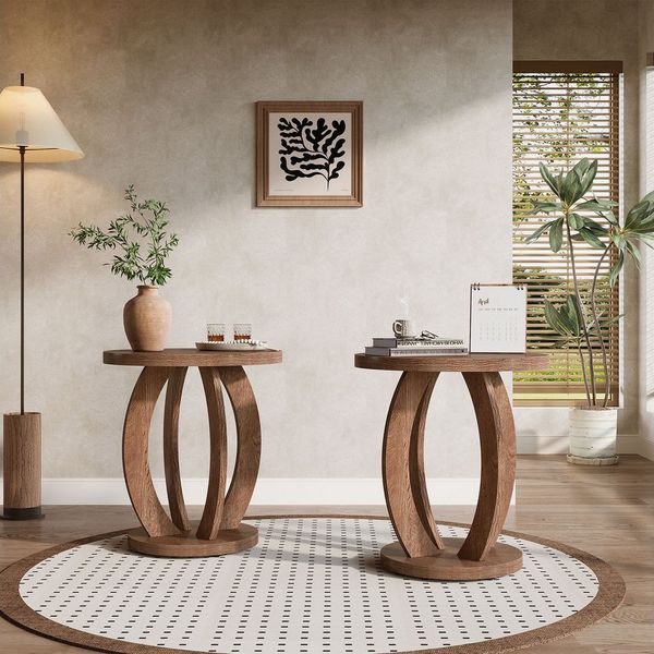 Tribesigns Beistelltisch 50 cm runder Sofatisch mit Stauraum, Nachttisch im Landhausstil