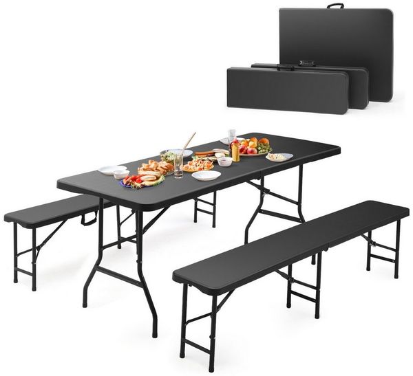 Sekey Bierzeltgarnitur Klappbar Bierzeltgarnitur 180cm Festzeltgarnitur Biertisch Set, 3-teilig, Tisch + 2 x Bierbank, Gartenmöbel Set