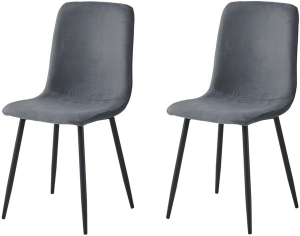 Hela Tische, 2er Set Esszimmerstuhl Leipzig, Bezug Samt Cord-Optik Anthrazit, Rundrohr Metallfüße, 120kg belastbar