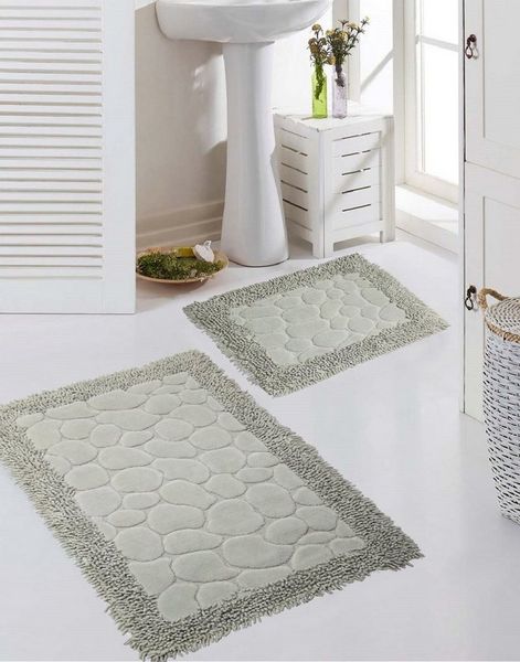 Carpetia Teppich Badematten Set 2-teilig Steinoptik rutschfest waschbar - grau, Rechteckig, Höhe: 7.5 mm