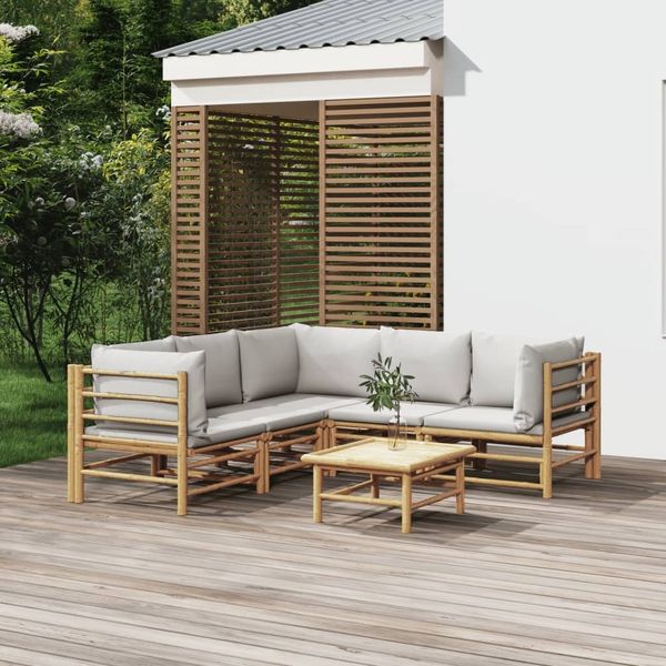 vidaXL 6-tlg. Garten-Lounge-Set mit Kissen Hellgrau Bambus 3155092
