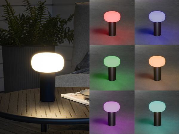 KONSTSMIDE Antibes Akku Tischleuchte IP54 schwarz dimmbar 2700/3000/4000K+RGB
