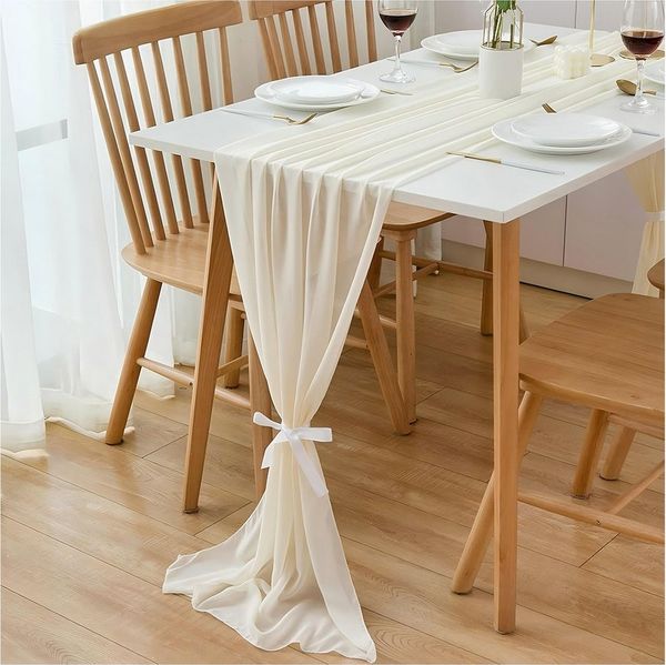 TUWENA Tischläufer Chiffon Tischläufer 70x300 cm Hochzeit Musselin Dekostoff, für Hochzeitsdeko, Tischdeko Geburtstag, Taufe, Babyparty