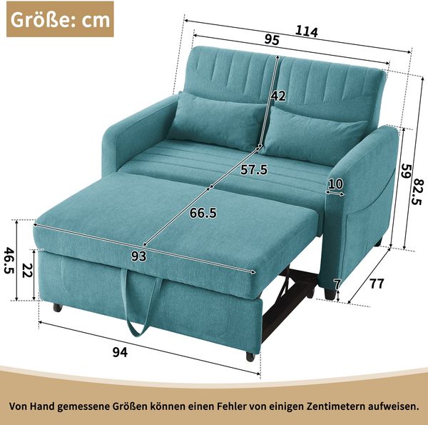 2-Sitzer Schlafsofa H 82.5 x T 114 x B 77 cm mit Schlaffunktion, Liegefläche 166 x 95 cm, Baumwoll-Leinen-Bezug Bild 5
