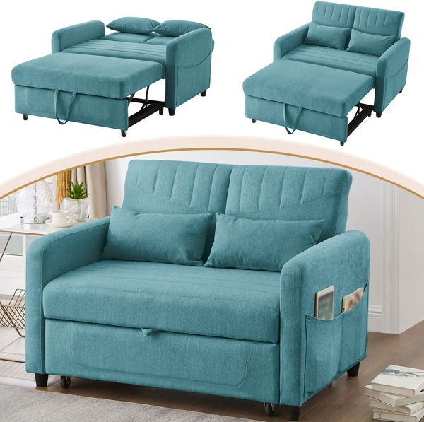 2-Sitzer Schlafsofa H 82.5 x T 114 x B 77 cm mit Schlaffunktion, Liegefläche 166 x 95 cm, Baumwoll-Leinen-Bezug Bild 2