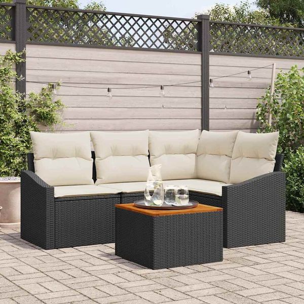 vidaXL Gartensofa-set mit Speicher 5 pcs Schwarz und Creme Poly-Rattan 3356493