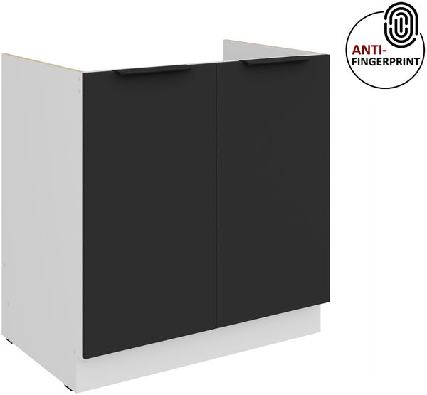 Küchen Spülenunterschrank 80 cm Küche ARIA Schwarz ultra matt + Weiss matt, hochwertige Fronten mit Anti Fingerprint Beschichtung Küchenzeile Küchenblock