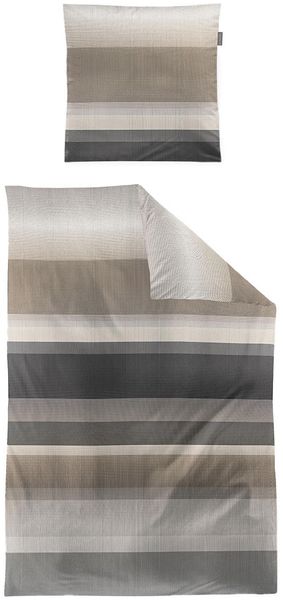Mako-Satin-Bettwäsche Wave 155 x 220 cm, Baumwolle, Braun, Grau