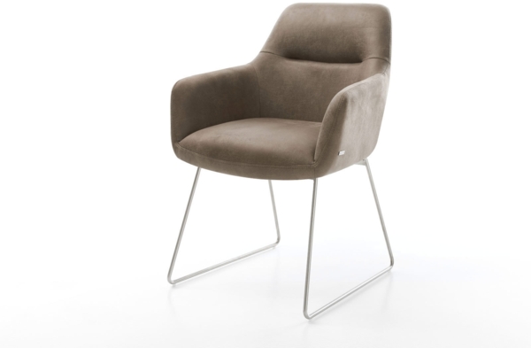 Esszimmerstuhl Pejo-Flex Mikrofaser Taupe Vintage Kufengestell Edelstahl Taschenfederkern