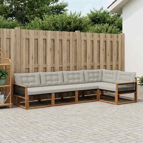 vidaXL Outdoor-Sofagarnitur mit Kissen 5 pcs Natürlich und Hellgrau 3381423