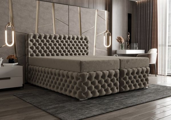 B&B Home 'Figo II' Boxspringbett mit Bettkasten, Samt, Beige, 180x200 cm