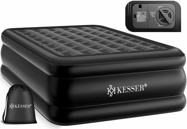 KESSER® Aufblasbare Matratze Luftbett Selbstaufblasend Gästebett mit eingebauter elektrischer Pumpe, Luftmatratze für Camping oder Heimgebrauch Mit Tasche, geeignet für 2 Person - 203 x 152,5 x 51 cm