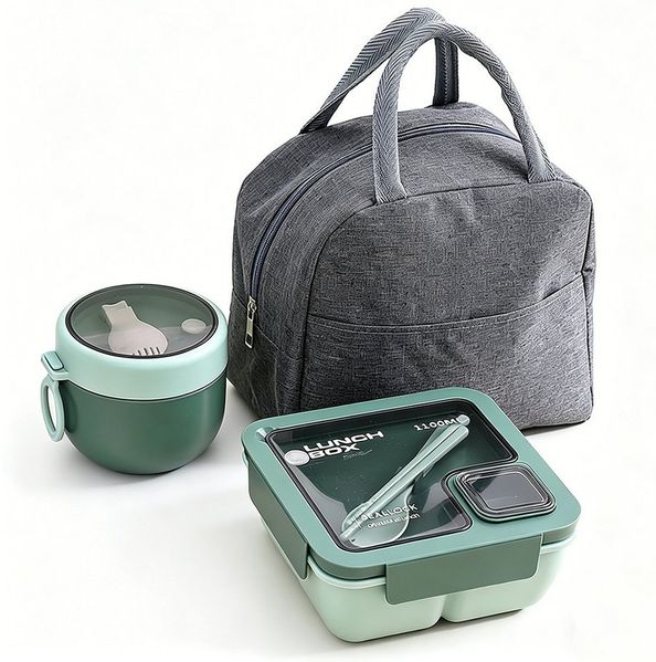 Agger Lunchbox Lunchbox mit Fächern Bento Box Auslaufsicher,mit Tasche und Besteck, (3-tlg, 3er-set), 1100 ml Bento-Lunchbox mit Tasche und Besteck, Mahlzeitenbox
