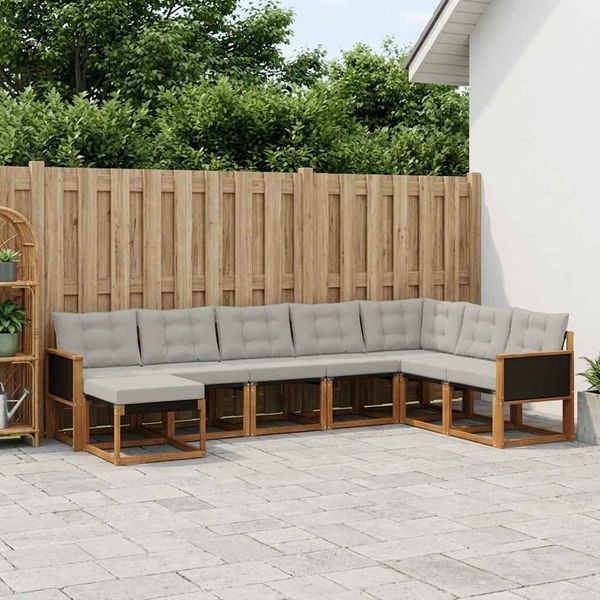 vidaXL Outdoor-Sofagarnitur mit Kissen 8 pcs Natur und Hellgrau 3382135