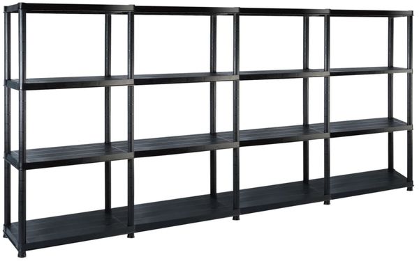 vidaXL Lagerregal mit 4 Böden Schwarz 244x30,5x130 cm Kunststoff 3059859
