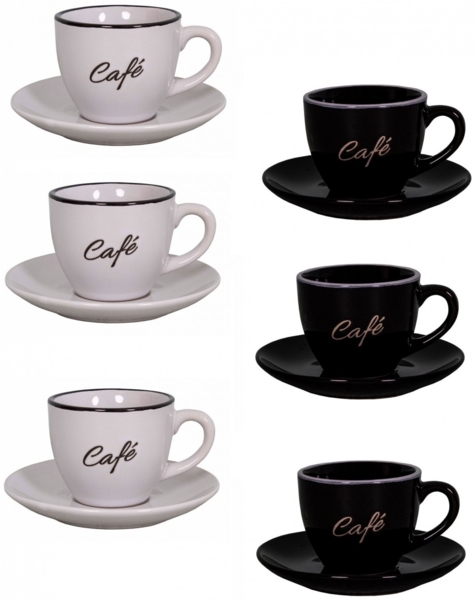 6er Set weiß u. schwarz Espressotassen mit Unterteller Antic Line SEB17185+17184