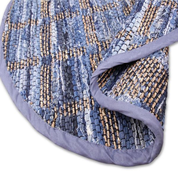 Teppich Läufer Matte Unterlage Vorleger Fußabtreter, breite Auswahl an modernen Fleckerl- und Baumwollteppichen (90cm Ø / Jeans Square)