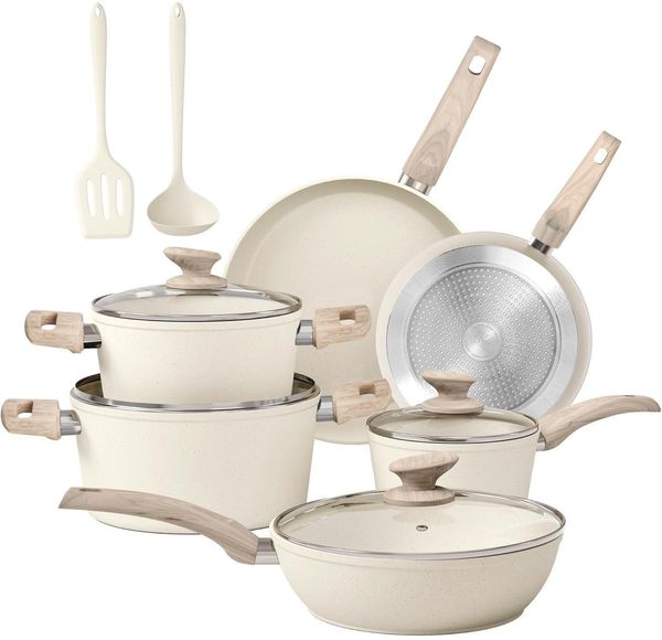 12-tlg. Kitchen Academy Topf Pfannenset Antihaft Induktion Gasherd Beige