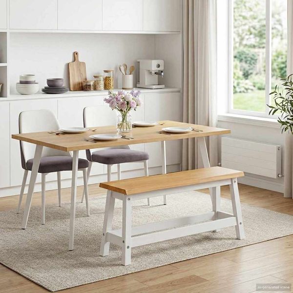 VidaXL Esstischbank EKAI Weiß 91,5 x 29 x 45,5 cm Massives Kiefernholz 42037010