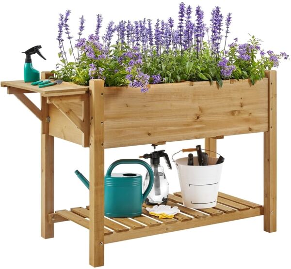 Yaheetech Hochbeet mit Klappbare Tischplatte & 8 Geteilten Fächern, Pflanzkasten Blumenkasten Pflanzbeet für Garten/Hinterhof/Veranda, Kräuterbeet zum Bepflanzen 123,5 x 54 x 80 cm