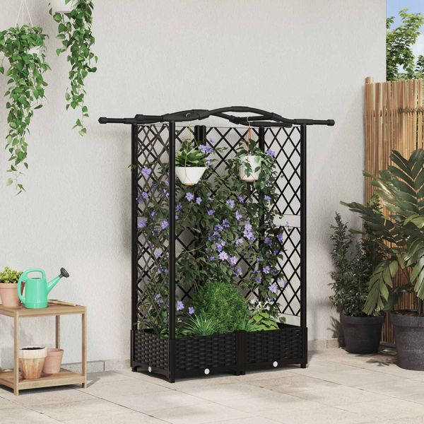 vidaXL Hochbeet mit Rankgitter und Dach Schwarz 124 x 40 x 126 cm PP 42032533