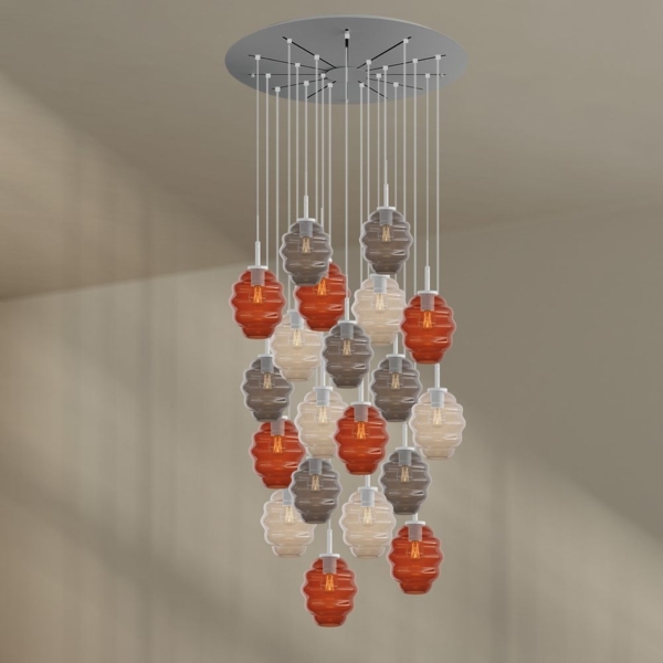 s.luce Echos Galerieleuchte 20-flammig Ø 120cm Baldachin Ø 18cm Braun, Klar, Rauch