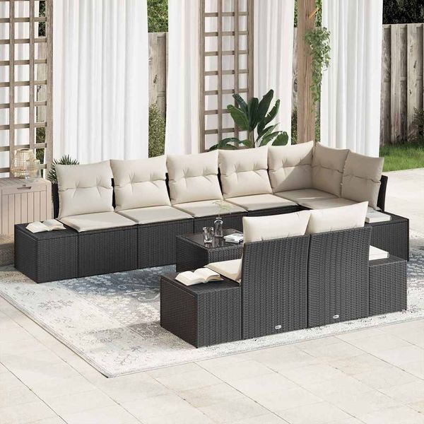vidaXL Gartensofa-set mit Speicher Schwarz und Creme Poly Rattan 3355786