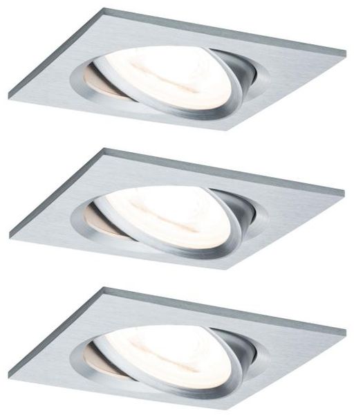 Paulmann No. 93438 LED Einbauleuchte Nova eckig 6,5W GU10 Alu 3er-Set schwenkbar