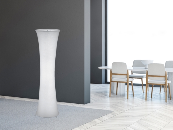 Kleine LED Stehleuchte Lichtsäule aus Stoff in Weiß Zylinder, Höhe 123cm