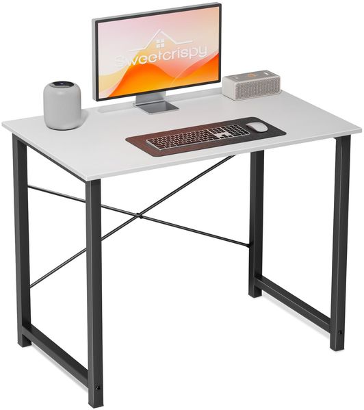 Sweetcrispy Schreibtisch, Kleiner Tisch 80 x 50 x 75.4 cm (31in), Computertisch Metallgestell, Bürotisch für Arbeitszimmer, Schlafzimmer, Wohnzimmer, Study Table Desk, Weiß