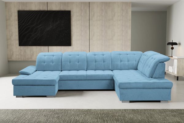 WERK2 Wohnlandschaft Kordula-New U-Form, Sofa in U-Form mit Schlaffunktion & Bettkasten, Schlafcouch