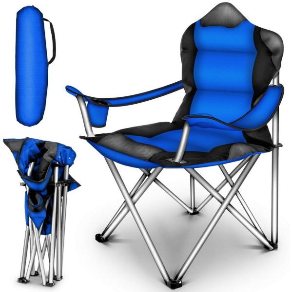 TRESKO Campingstuhl Blau Angelstuhl Faltstuhl Klappstuhl Regiestuhl Anglerstuhl gepolstert