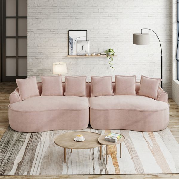 Modulares 4-Sitzer-Sofa aus Chenille mit tiefer Chaiselongue, 320 x 144 x 67 cm, rosa