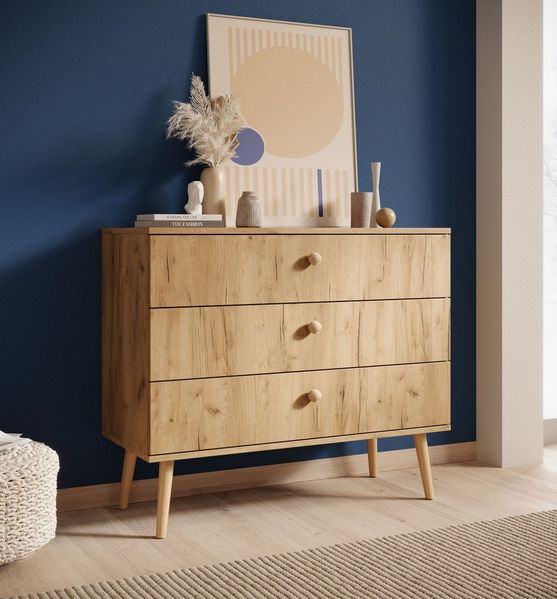 MOEBLO Kommode SOLVIA (4 Schubladen, skandinavisches Design, Soft-Close, Holzfüße, Sideboard Wohnzimmer Kommode Schlafzimmer Komodenschrank), (BxHxT): 100 x 85 x 41 cm