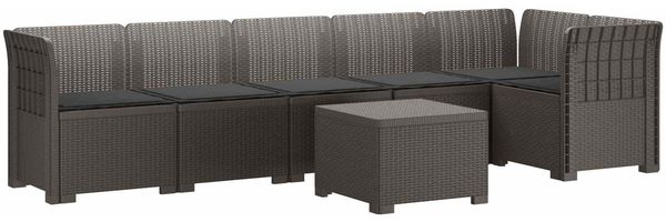 vidaXL 6-Sitzer Garten Sofa mit Kissen Rattan Look PP Hellgrau 3444119