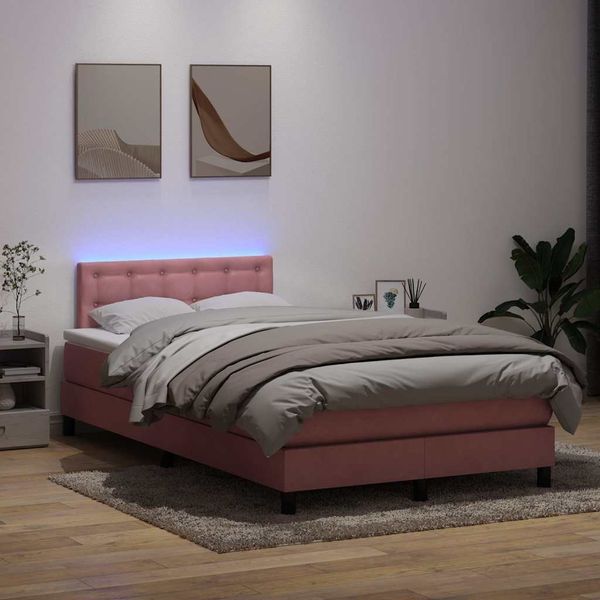 vidaXL Boxspringbett mit Matratze & LED Rosa 120x220 cm Samt 3317312